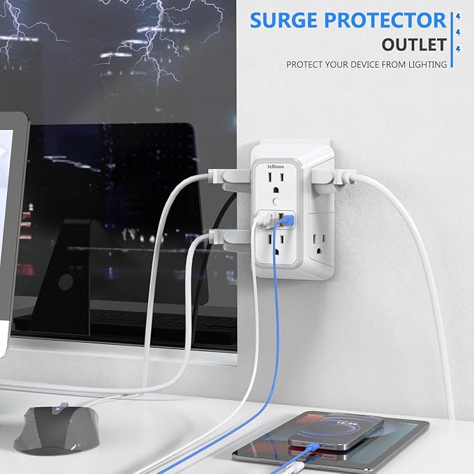 2 Pack Wall Charger, Surge Protector 6 Outlet Extender Multi Plug Wall Outlets