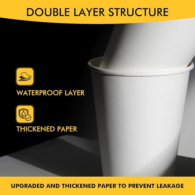 RACETOP Coffee Cups with Lids 12 oz, 50 Pack Disposable To Go Cups | Thickened
