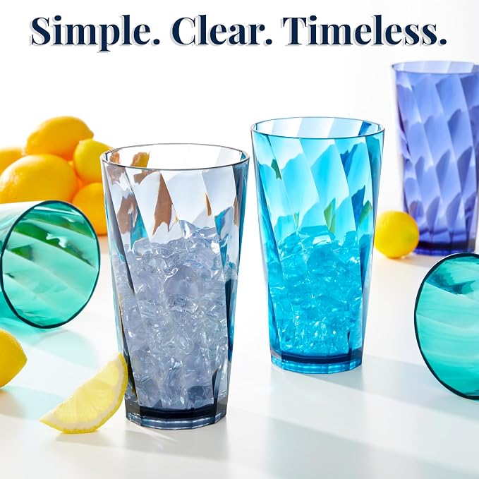 US Acrylic Optix Plastic Reusable Drinking Glasses 20oz Water Cups in Coastal