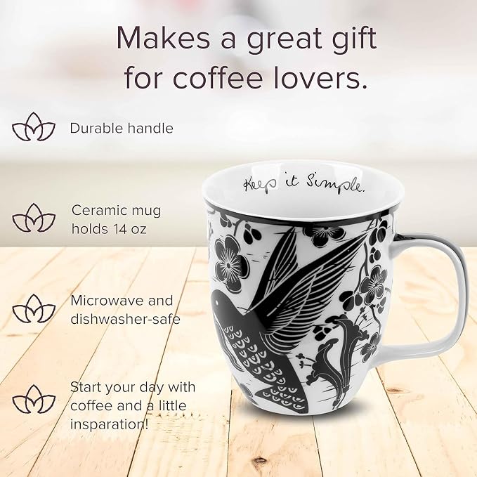 Karma Gifts 14 oz Black and White Boho Mug Hummingbird