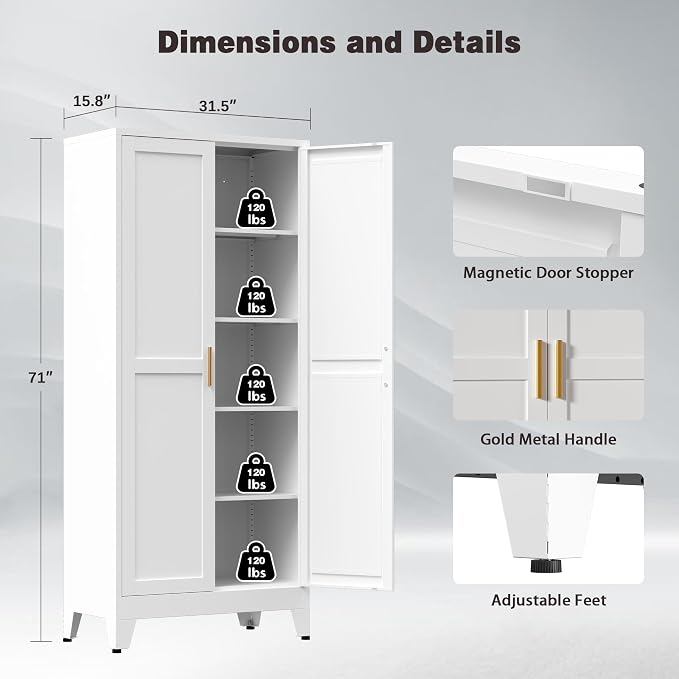71” Tall Pantry Storage Cabinet, Kitchen Cabinets, Metal Cupboard