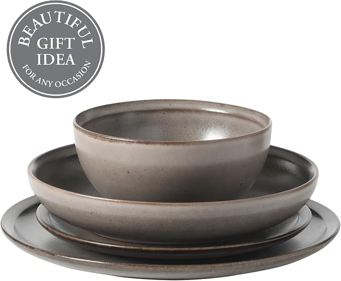 Gibson Elite Beckett Stoneware Matte Reactive Glaze 16 Piece Plates and Bowls