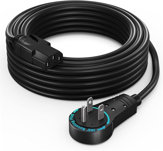 Maximm Monitor Computer Power Cord 15 Ft Flat Plug 360° Rotating PC Cable 3