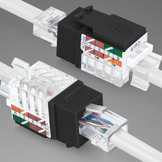 Everest 45° Angled RJ45 Cat6 Keystone Jacks 50-Pack in Black
