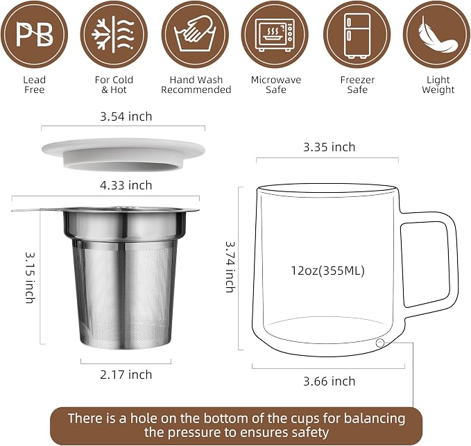 CNGLASS 12oz Double Walled Glass Tea Cup