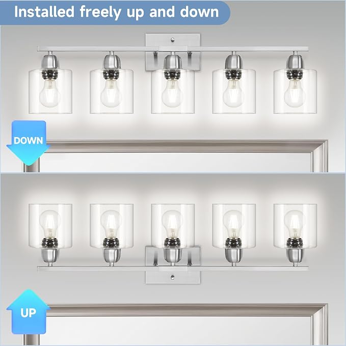 Modern Brushed Nickel 5 Light Bathroom Vanity Light