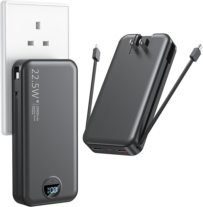 Portable Charger with Wall Plug, 20000mAh USB C Power Bank Fast Charging