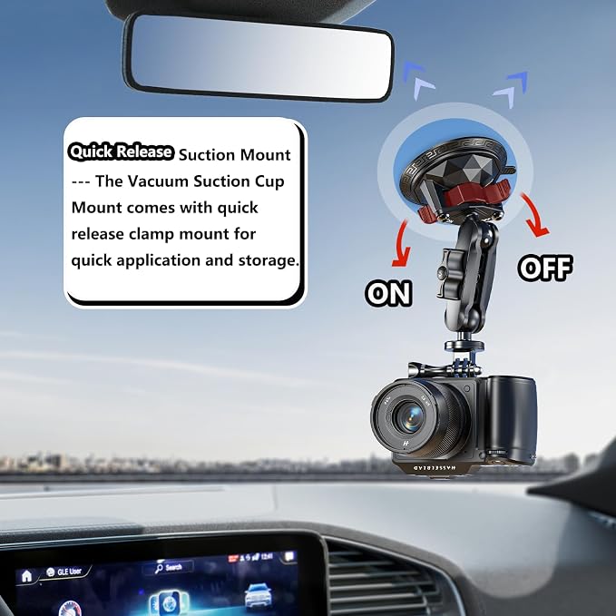 Camera Suction Cup Mount with Ball Head Magic Arm, Twist-Lock Composite Suction