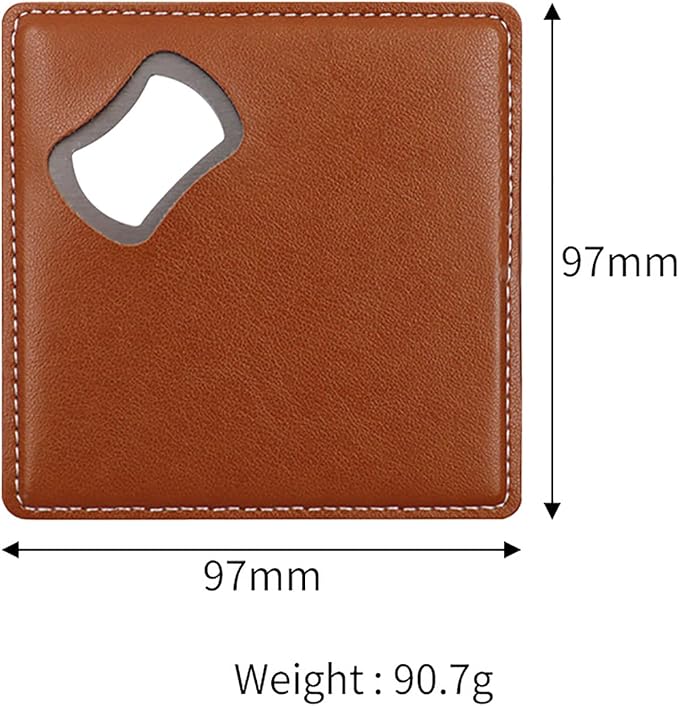 PU Leather Drink Coaster with Bottle Opener Stainless Steel Bartender Beer