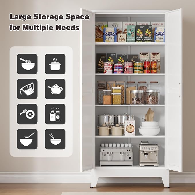 71” Tall Pantry Storage Cabinet, Kitchen Cabinets, Metal Cupboard