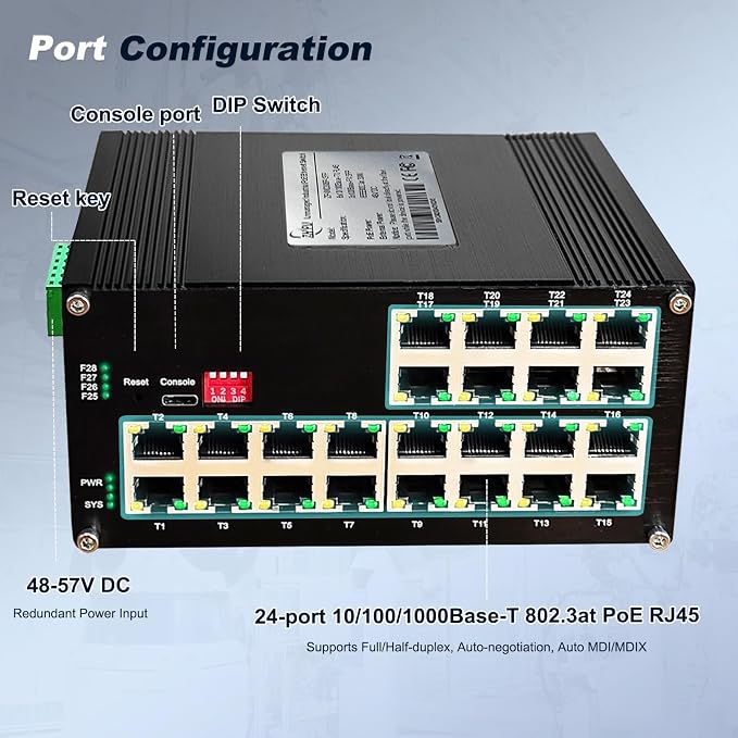 24-Port Gigabit Network Switch, L2+ Managed PoE Ethernet Switch, Support