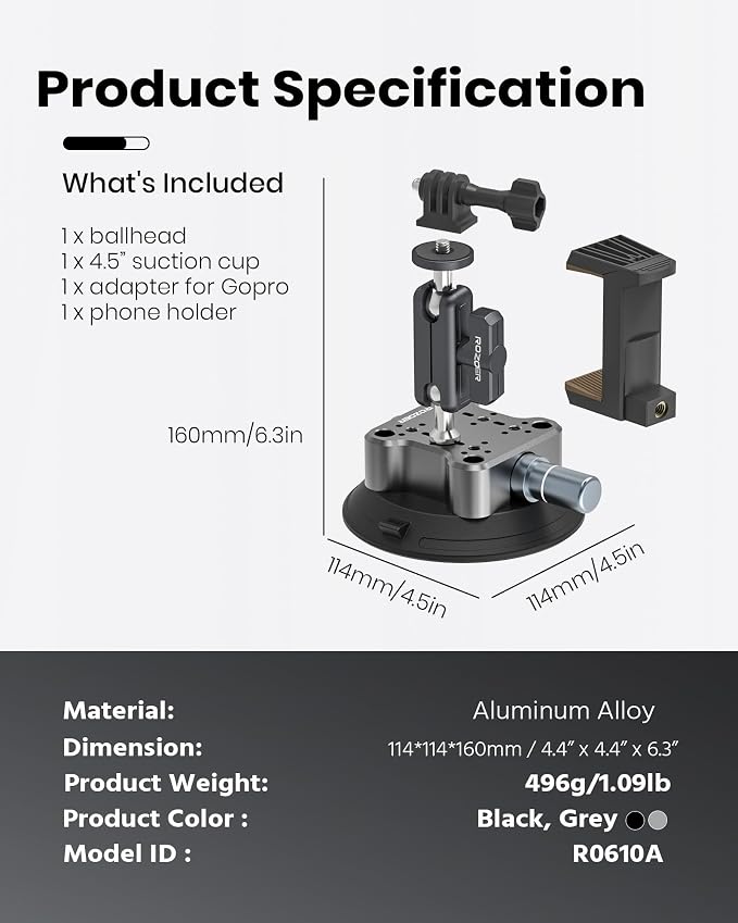 4.5" Suction Cup Camera Mount Universal Car Mount