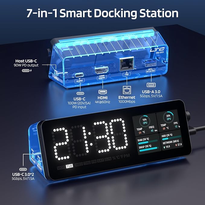 LTC Laptop Docking Station, 7-in-1 USB C Hub