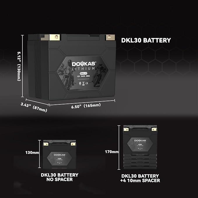 DKL30 800A LiFePO4 Motorcycle Lithium Battery, 12V 8Ah Powersports Battery