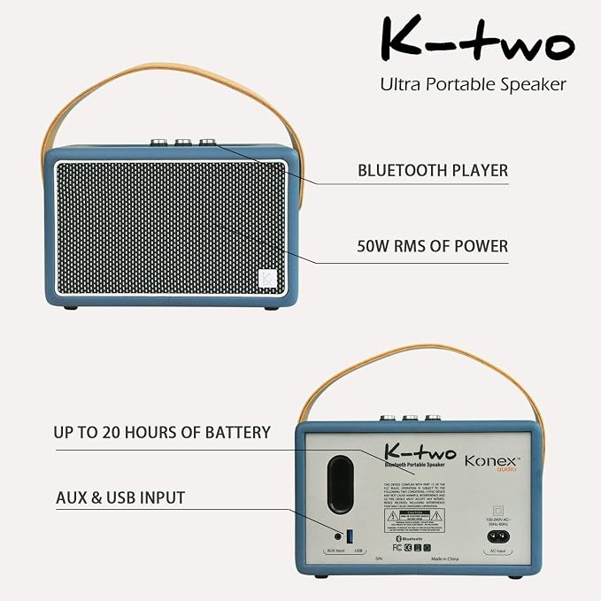Vintage Bluetooth Speakers, KONEX 40W Leather Portable Wireless Speaker