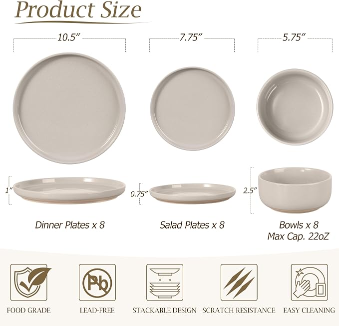 LIANYU Dinnerware Dishes Sets for 8, 24-Piece Stoneware Dinner Set, Ceramic