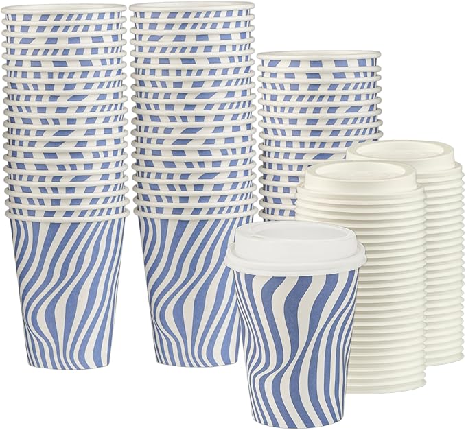 Disposable Coffee Cups with Lids, To Go Paper Hot Cups, Cocoa