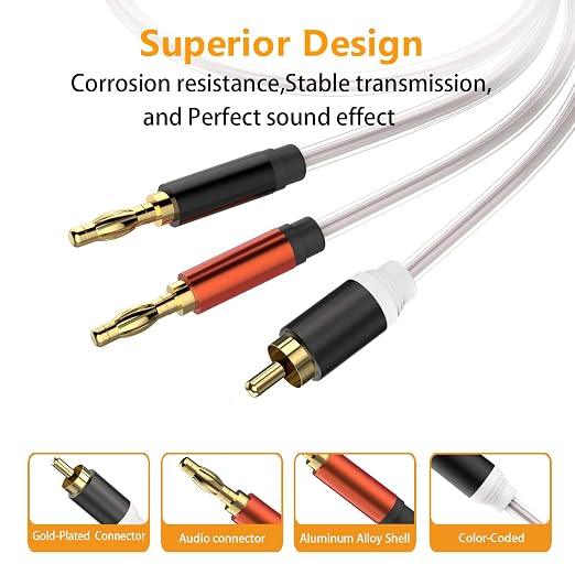 HOSONGIN RCA to Banana Plug Speaker Cable 3.3 Feet -2 Pack