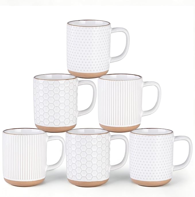 GBhome Coffee Mugs Set of 6, 16 oz White Coffee Cups