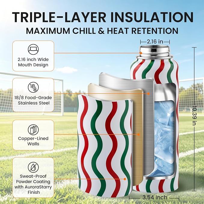 RAYMYLO Insulated Water Bottle 40 oz, Triple Wall Vacuum Stainless Steel |