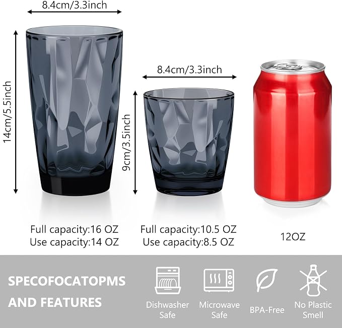 Topsky 16oz Plastic Tumblers Drinking Glasses Set of 4, Outdoor&Indoor