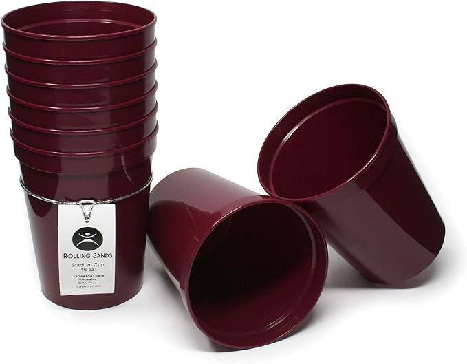 Rolling Sands 16 oz. Reusable Plastic Stadium Cups, 8 Pack, Made in USA