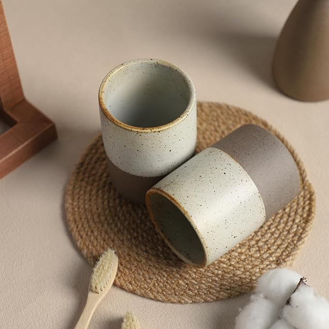 Gaolinci 2 Pcs Vintage Stoneware Style Ceramic Mouthwash Cups, Bathroom