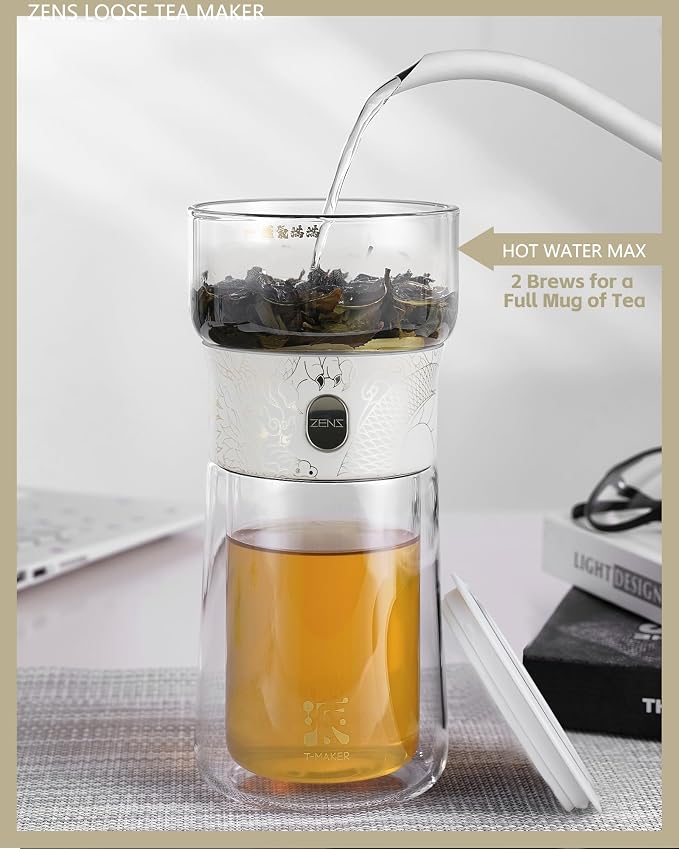 ZENS Glass Tea Infuser Pot, Modern One Touch Tea Maker