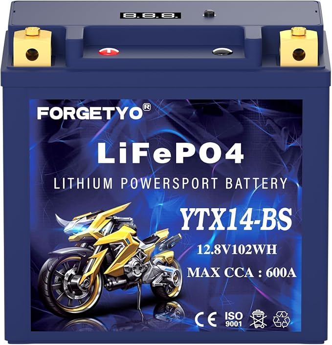 YTX14-BS Lithium Motorcycle Battery, ATV Battery 12V 8AH 600CCA Compatible