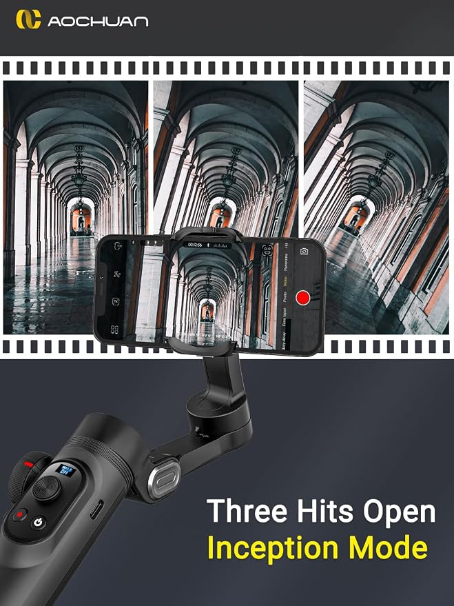 Gimbal Stabilizer for Smartphone, LED Light OLED Screen 3-Axis Gimbal, Gesture