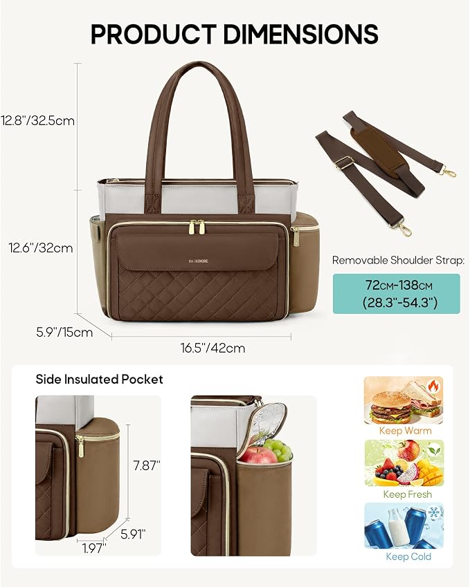 RAINSMORE Teacher Bag for Women, 15.6" Laptop Work Tote, 40oz Cup Holder |