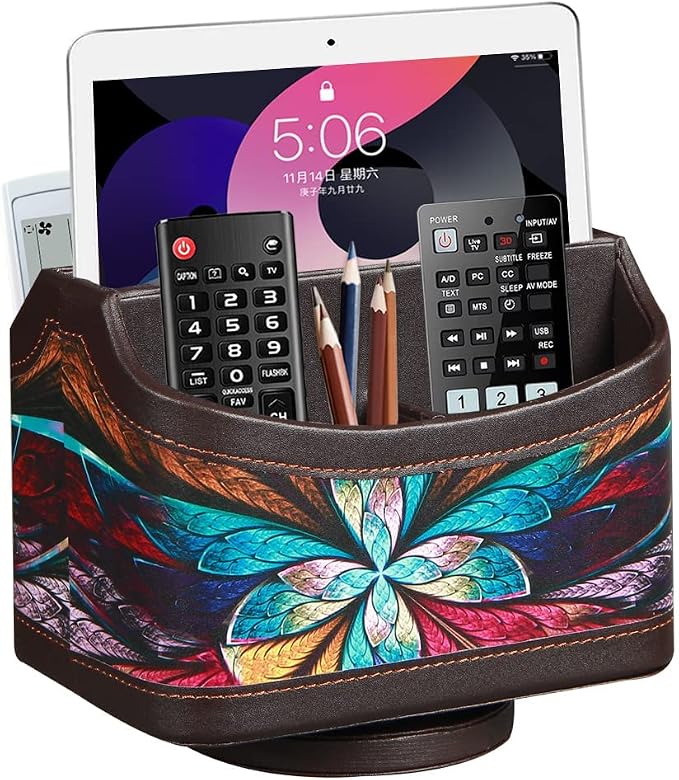 Fanousy 360° Rotating Remote Control Holder, PU Leather TV Remote Caddy