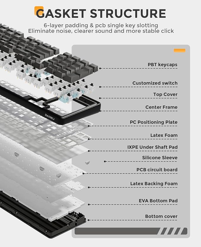 DAREU EK98PRO Wireless Mechanical Keyboard, Gasket Hot Swappable Custom