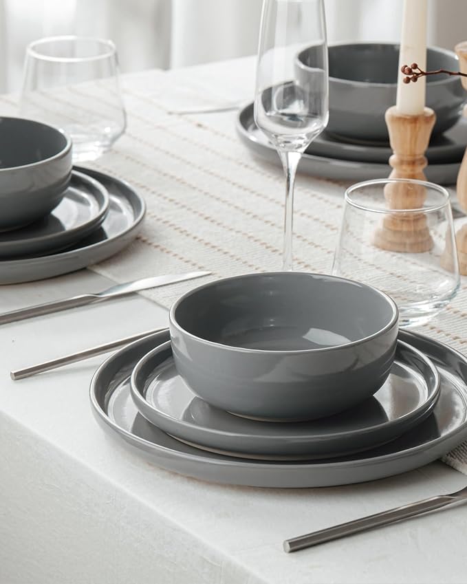 Famiware Milkyway 18-Piece Stoneware Dinnerware Set, Dark Gray | Plates and
