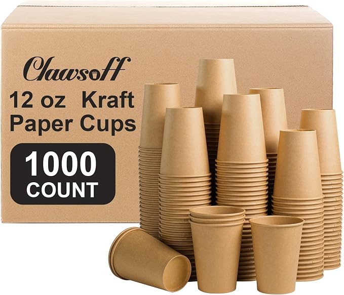 Clawsoff 1000 Pack 12 oz Paper Cups Brown Kraft Disposable Hot Coffee Cups |