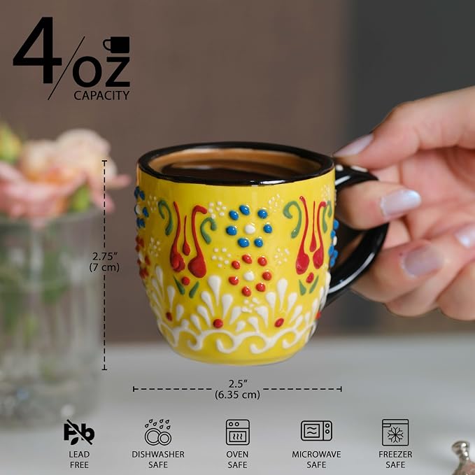 Espresso Cups Set of 2 | 4 oz Small Espresso Cups | Turkish Tea Cups |