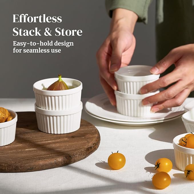 DOWAN 8 oz Ramekins Oven Safe for Creme Brulee, Souffle Dish Baking Bowls