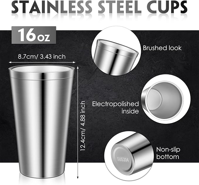 Zopeal 4 Pcs Stainless Steel Cups 16 Oz, Double Wall Vacuum Pint Cup Tumbler