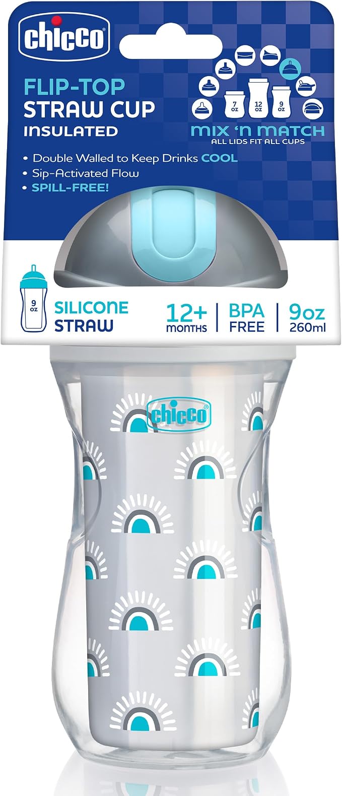 Chicco Insulated Straw Sippy Cup 12+ Months, 9oz Toddler Training Cup