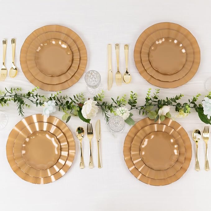 Efavormart 10 Pack | Gold 6" Round Plastic Dessert Salad Plates, Disposable