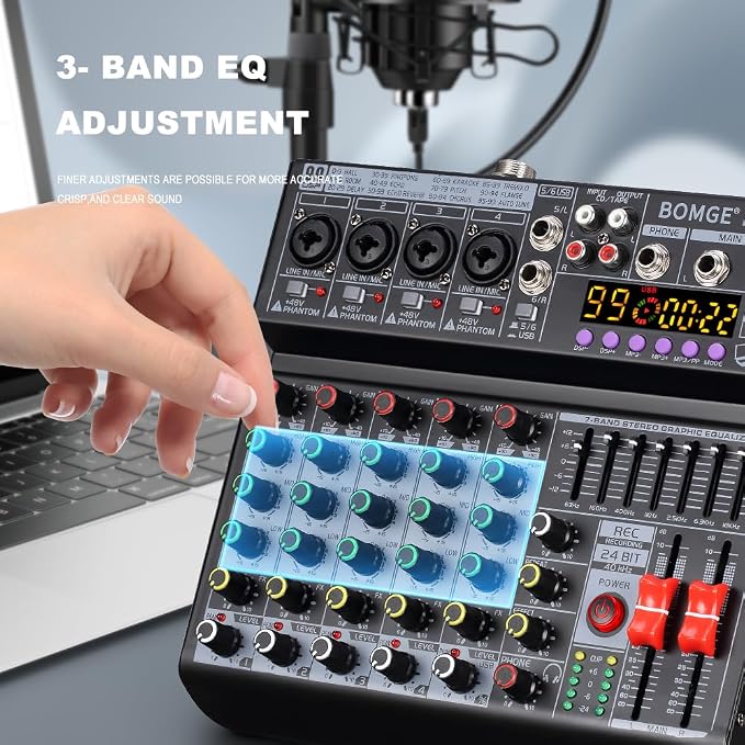 BOMGE 06A Professional 6 Channel DJ Audio Mixer, DJ Controller Sound Mixer