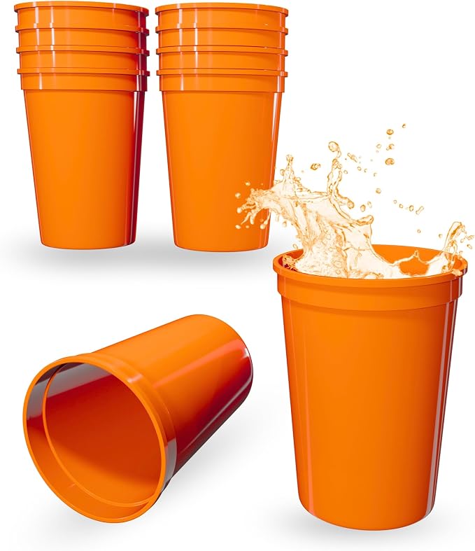 PartyPrints 10 Pack Small 10 to 12 oz Orange Reusable Blank Plastic Cups