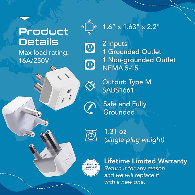 Ceptics South Africa, Namibia Travel Adapter Plug