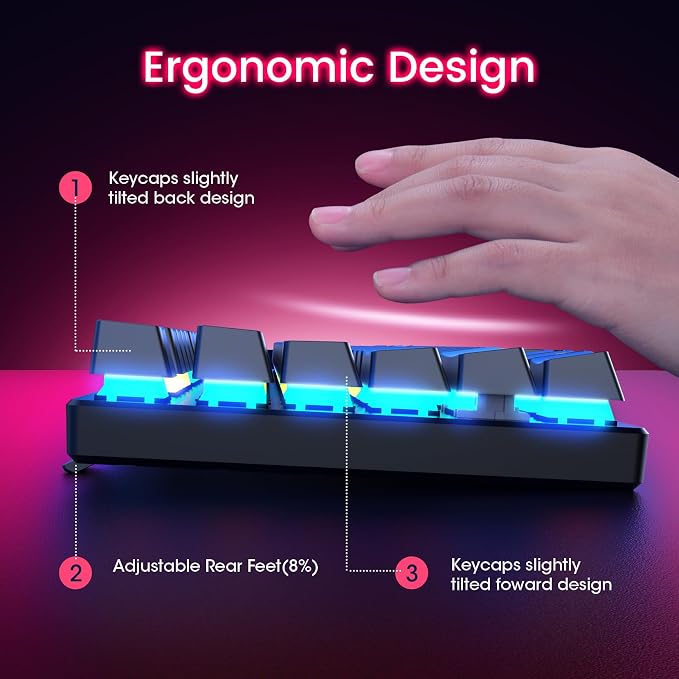 RisoPhy Mechanical Gaming Keyboard, RGB 104 Keys Ultra-Slim LED Backlit USB