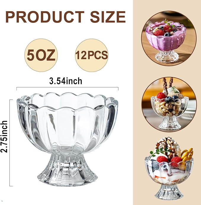 5oz Iced Cream Dessert Bowl, Vintage Footed Tulip Glass Dessert Cups, Cute
