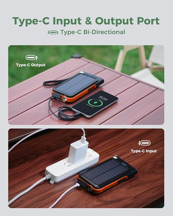 GOODaaa Solar Power Bank, 45800mAh Wireless Portable Charger Built-in Cables
