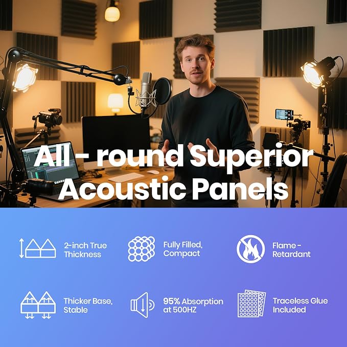 Focusound Grey Acoustic Panels 24 Pack 2"x12"x12"