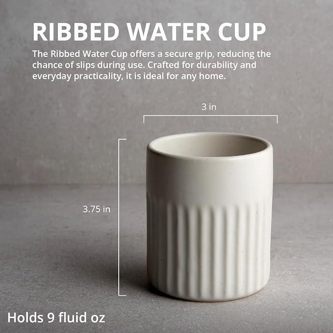 Goodies White Ribbed Water Cups, Handmade Ceramic, Dishwasher Safe, Microwave