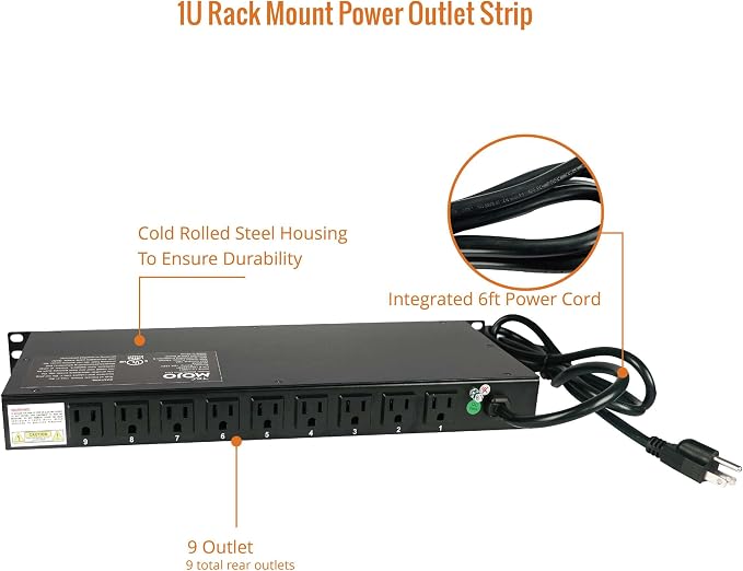 Tecmojo 9-Outlet Rack Mount Overloading Protection Circuit Breaker PDU Power