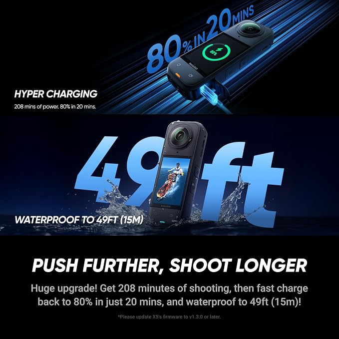 Insta360 X5 - Waterproof 8K 360° Action Camera, Leading Low Light, Invisible